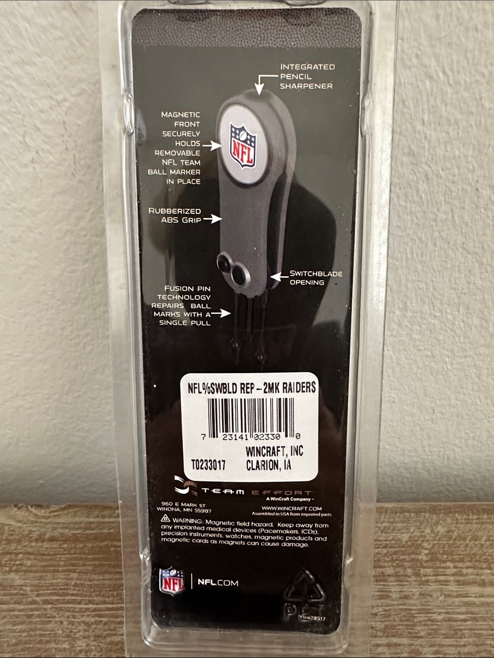 NFL Raiders Black Switchblade Ball Repair Tool with Team Markers - Picture 2 of 2